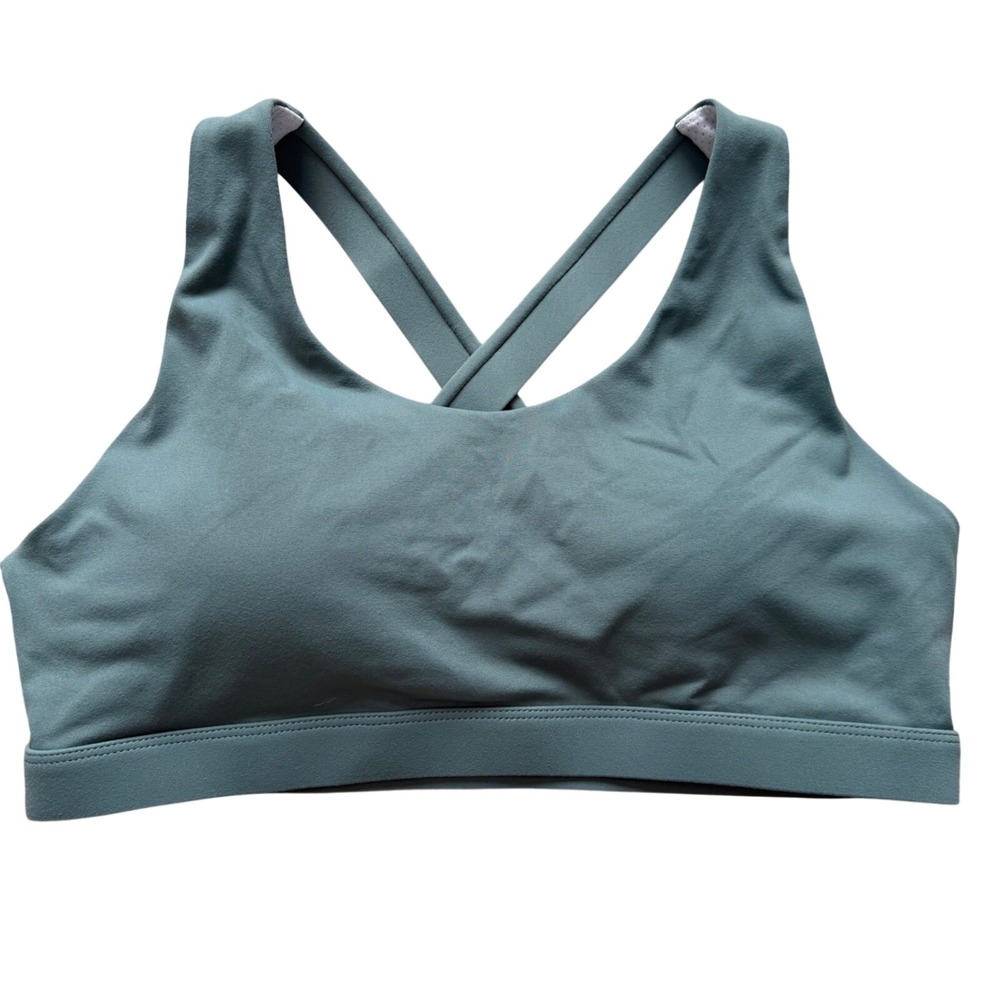 Running Girl Sports Bra‎ XL Teal Green Criss-Cross Back Mesh Lined Activewear